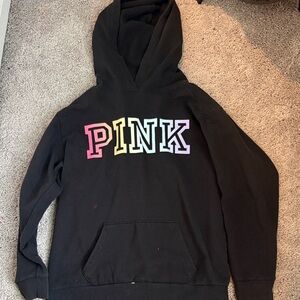 PINK Victoria's Secret Black Hoodie with Multicolor Logo